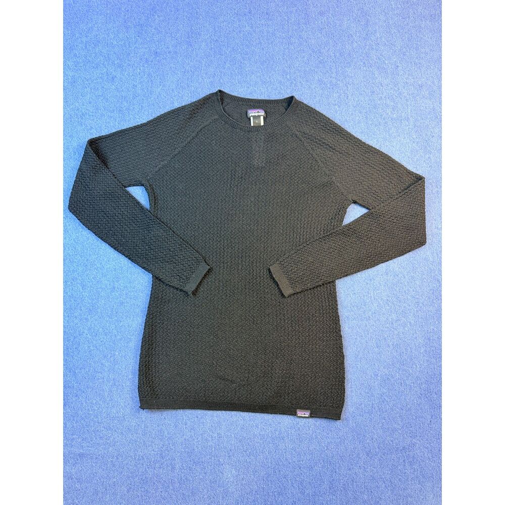 Patagonia Men’s S Black Hiking Merino Wool Crewneck Sweater Textured Knit